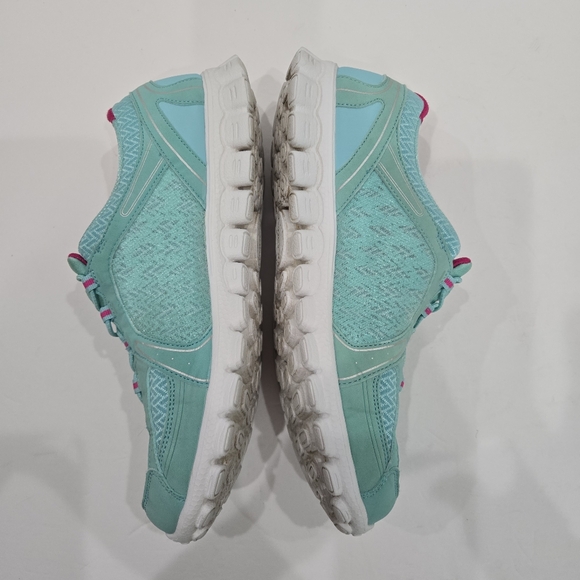Skechers Womens Flex Fusion Memory Foam Slip on Sneakers AQUA Green Pink Size 10 - Picture 2 of 10